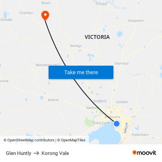 Glen Huntly to Korong Vale map