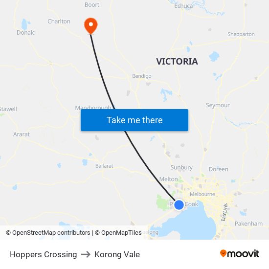 Hoppers Crossing to Korong Vale map