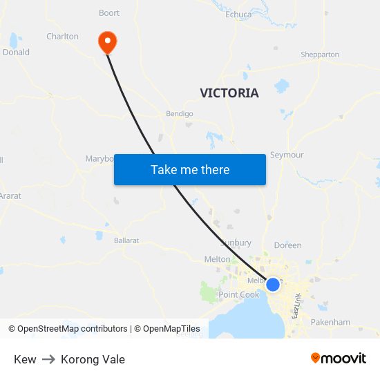 Kew to Korong Vale map