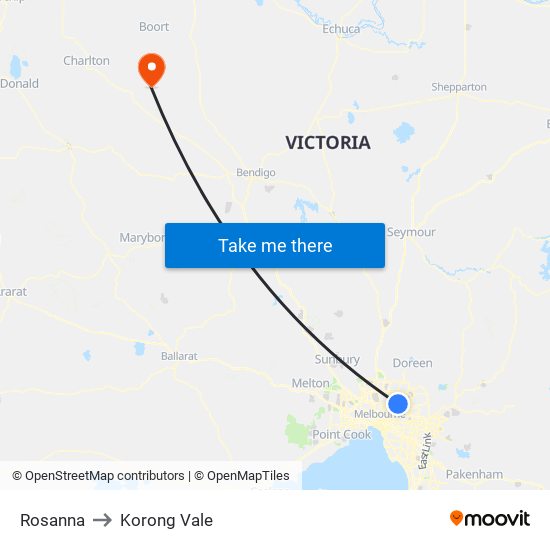 Rosanna to Korong Vale map