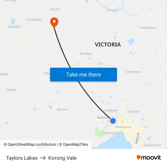 Taylors Lakes to Korong Vale map