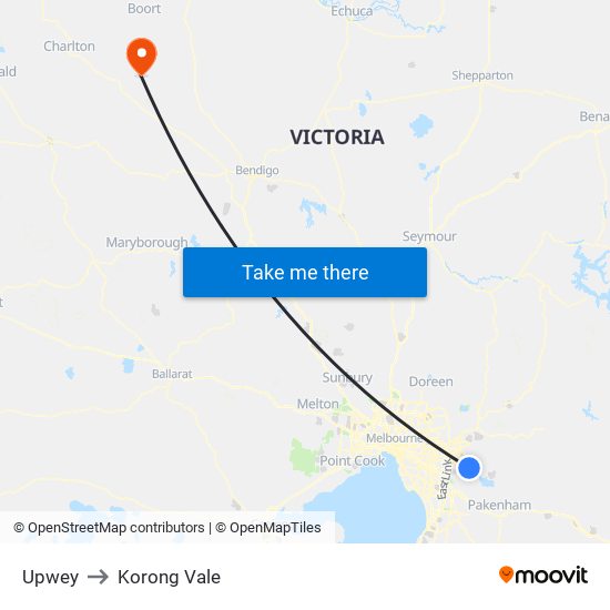 Upwey to Korong Vale map