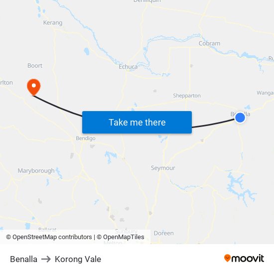 Benalla to Korong Vale map