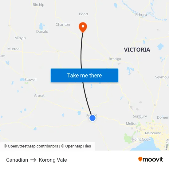 Canadian to Korong Vale map