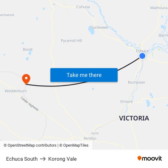 Echuca South to Korong Vale map