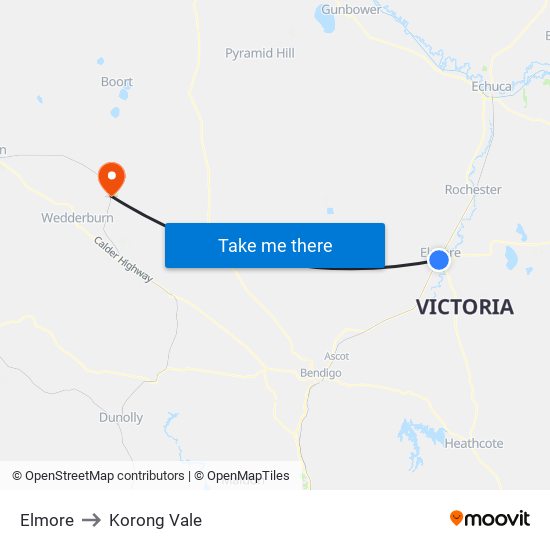Elmore to Korong Vale map