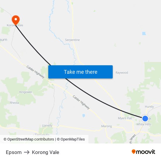 Epsom to Korong Vale map