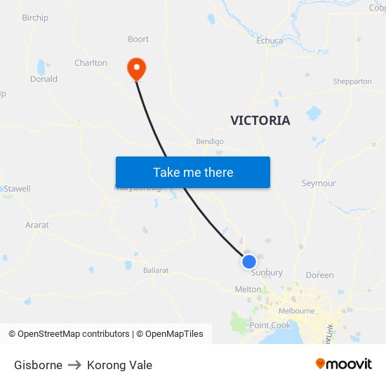 Gisborne to Korong Vale map