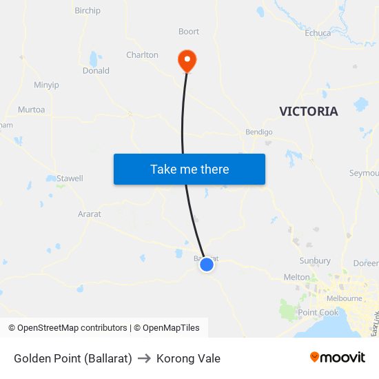 Golden Point (Ballarat) to Korong Vale map