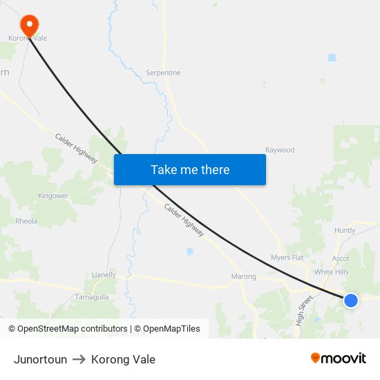 Junortoun to Korong Vale map