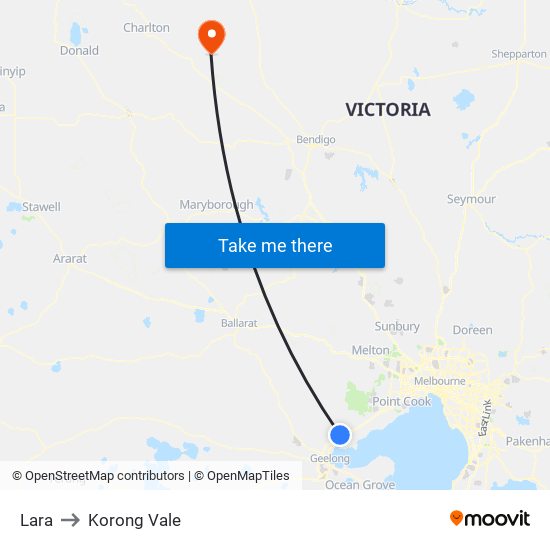 Lara to Korong Vale map