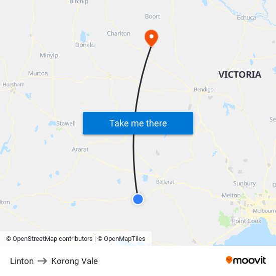 Linton to Korong Vale map