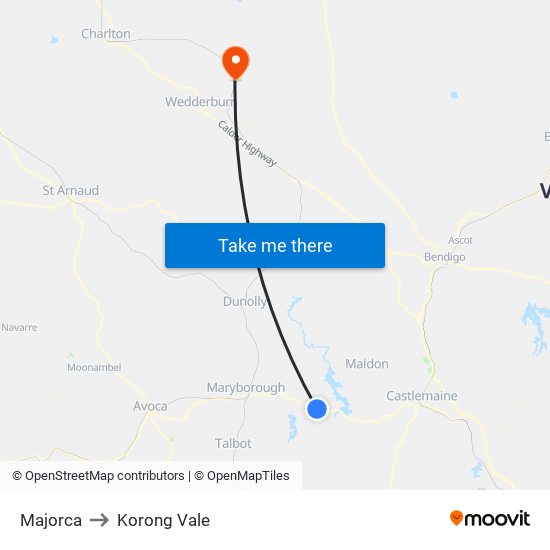 Majorca to Korong Vale map