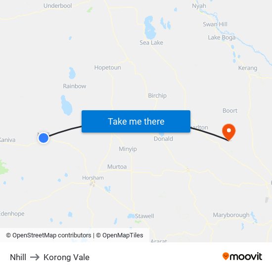 Nhill to Korong Vale map