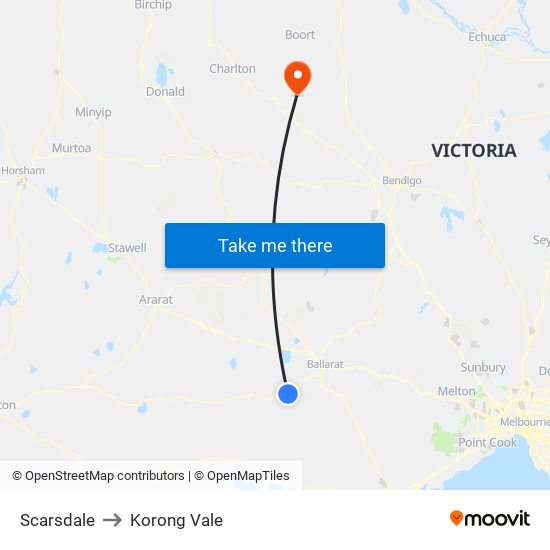 Scarsdale to Korong Vale map