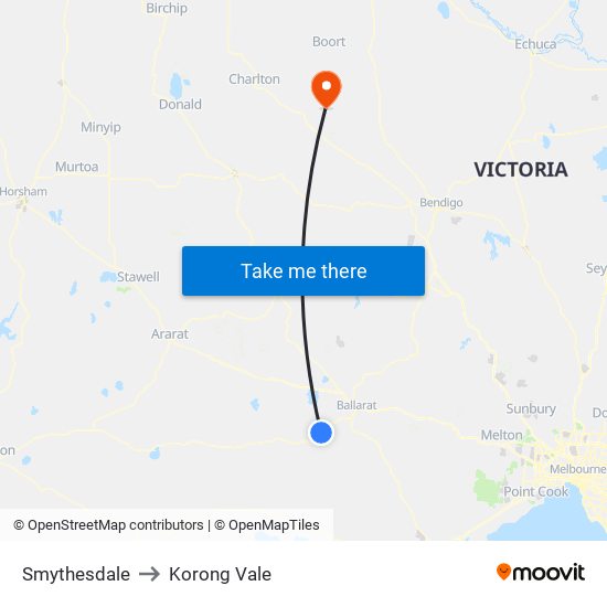 Smythesdale to Korong Vale map