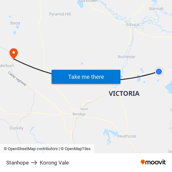 Stanhope to Korong Vale map