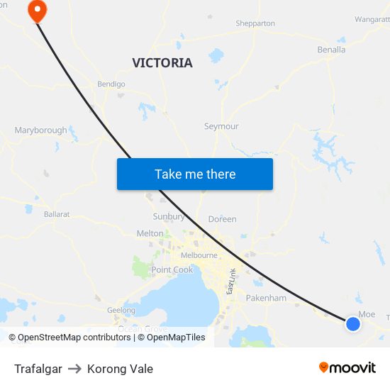 Trafalgar to Korong Vale map