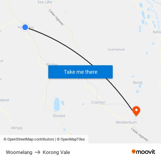 Woomelang to Korong Vale map