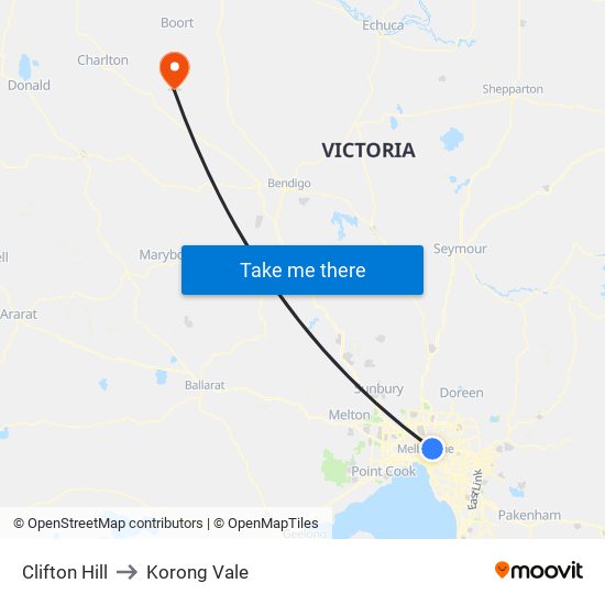 Clifton Hill to Korong Vale map