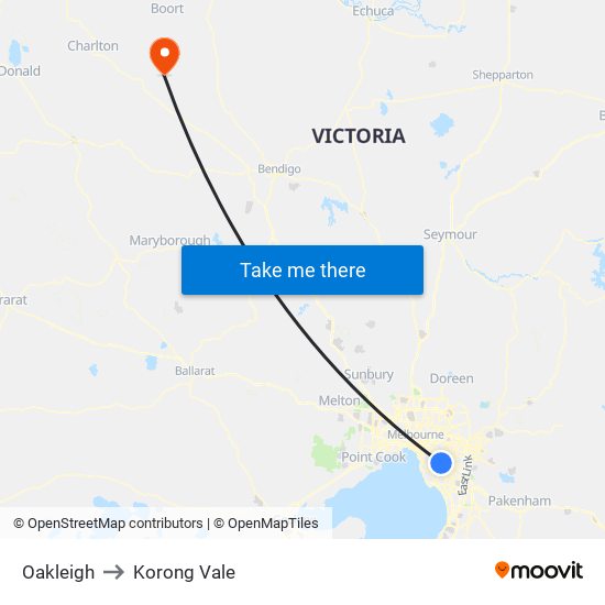 Oakleigh to Korong Vale map