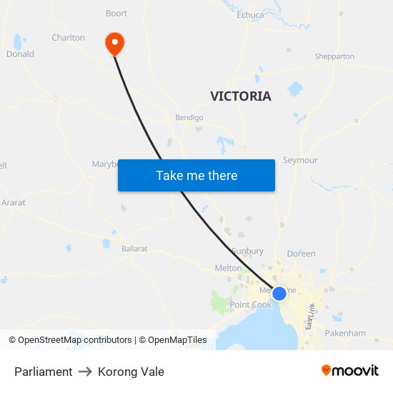 Parliament to Korong Vale map