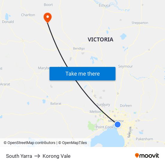 South Yarra to Korong Vale map