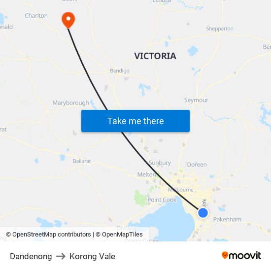 Dandenong to Korong Vale map