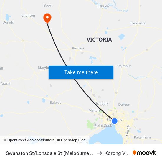 Swanston St/Lonsdale St (Melbourne City) to Korong Vale map