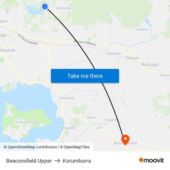 Beaconsfield Upper to Korumburra map