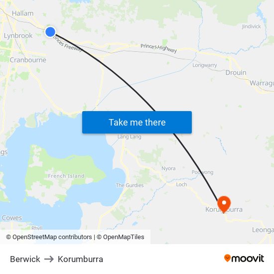 Berwick to Korumburra map