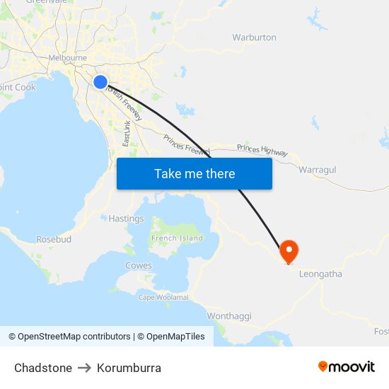 Chadstone to Korumburra map