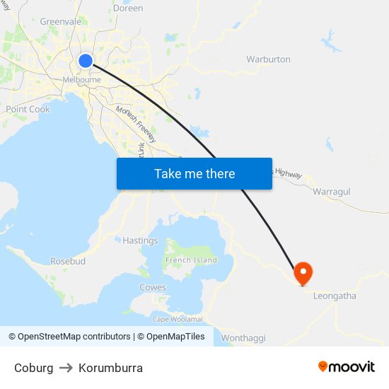 Coburg to Korumburra map