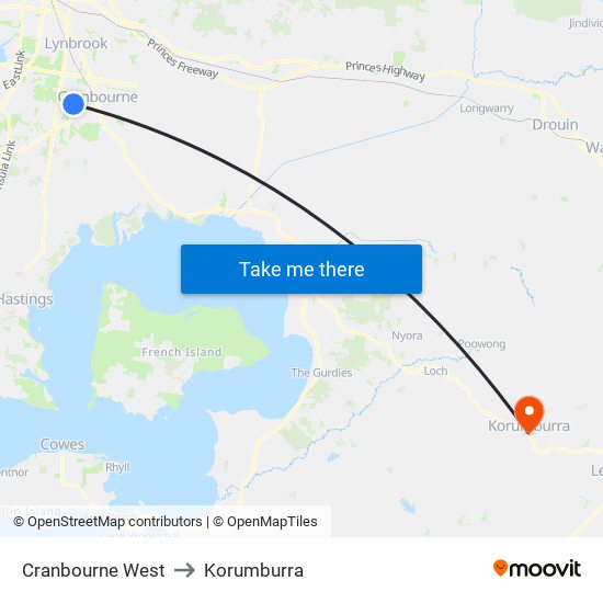 Cranbourne West to Korumburra map
