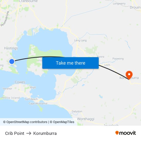 Crib Point to Korumburra map