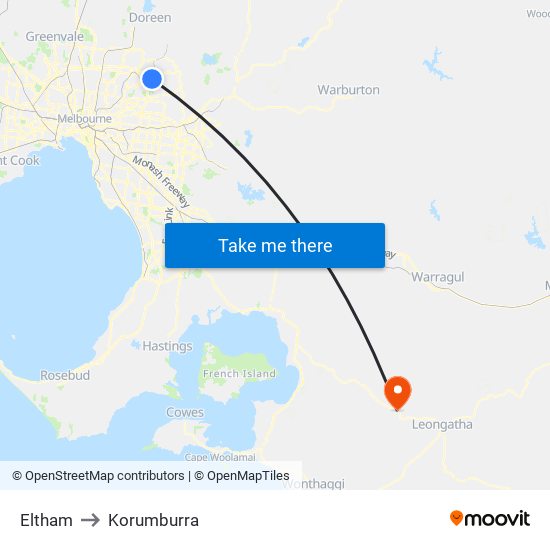 Eltham to Korumburra map