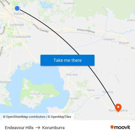 Endeavour Hills to Korumburra map