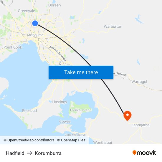 Hadfield to Korumburra map