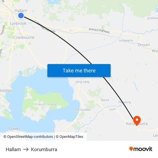 Hallam to Korumburra map