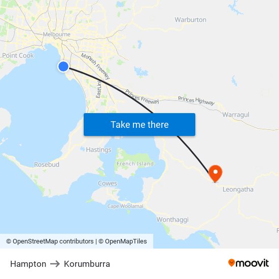 Hampton to Korumburra map