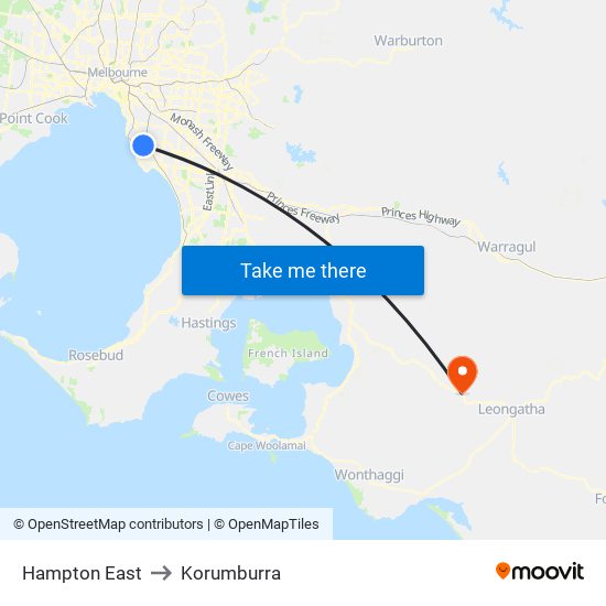 Hampton East to Korumburra map