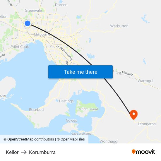 Keilor to Korumburra map
