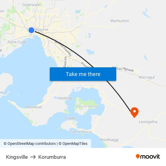 Kingsville to Korumburra map