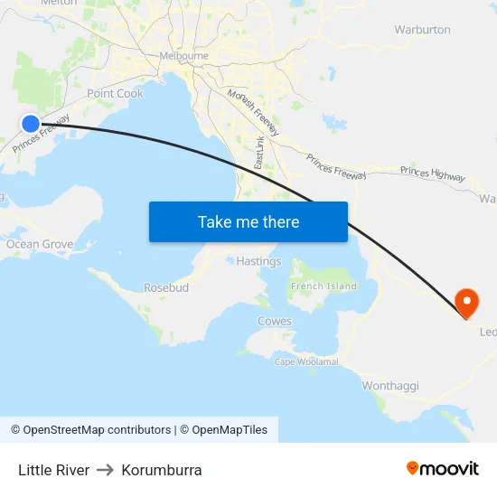 Little River to Korumburra map