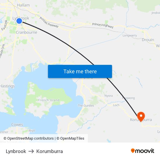 Lynbrook to Korumburra map
