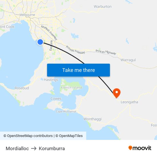 Mordialloc to Korumburra map