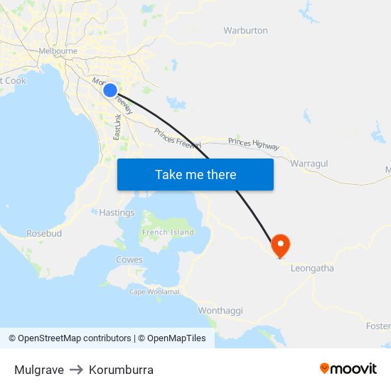 Mulgrave to Korumburra map