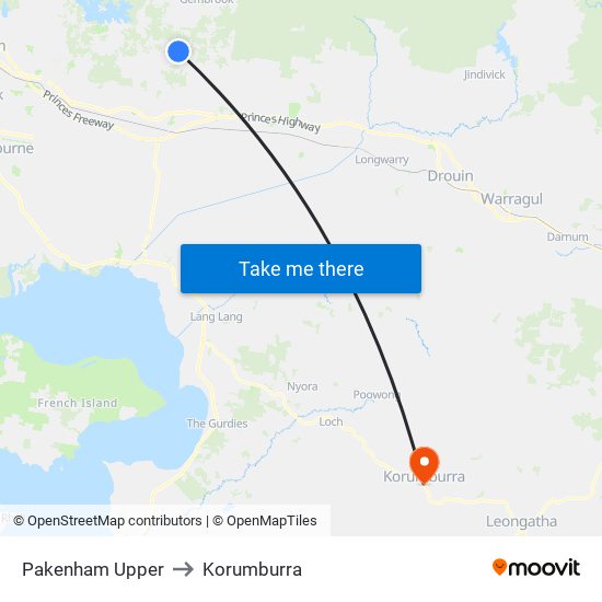 Pakenham Upper to Korumburra map