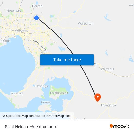 Saint Helena to Korumburra map