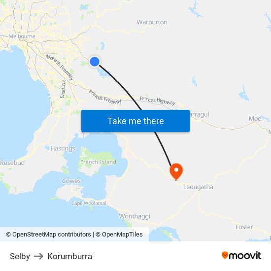 Selby to Korumburra map